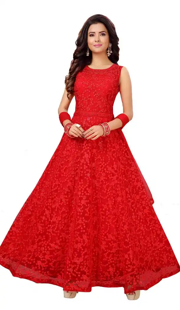 Enigmatic Red Color Net Designer Party Wear Readymade Salwar Suit -9211109223