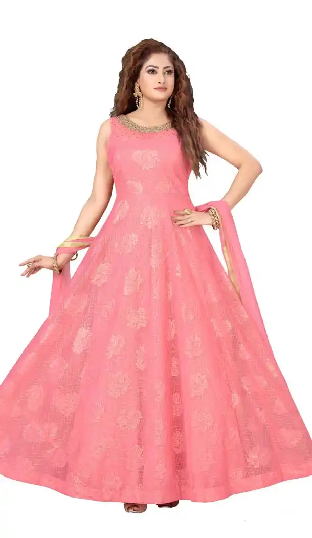 Marvelous Peach Color Braso Net Designer Party Wear Readymade Salwar Suit -9211109224