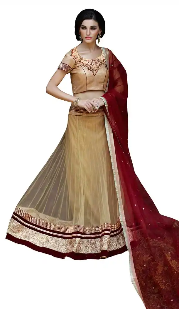 Magnificient Beige Color Net Heavy Designer Party Wear Lehenga Choli -9212109229