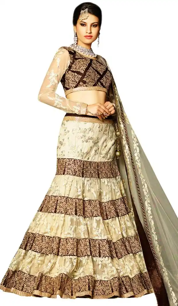 Beige And Cream Color Raw Silk Heavy Designer Wedding Wear Lehenga Choli -9216109252