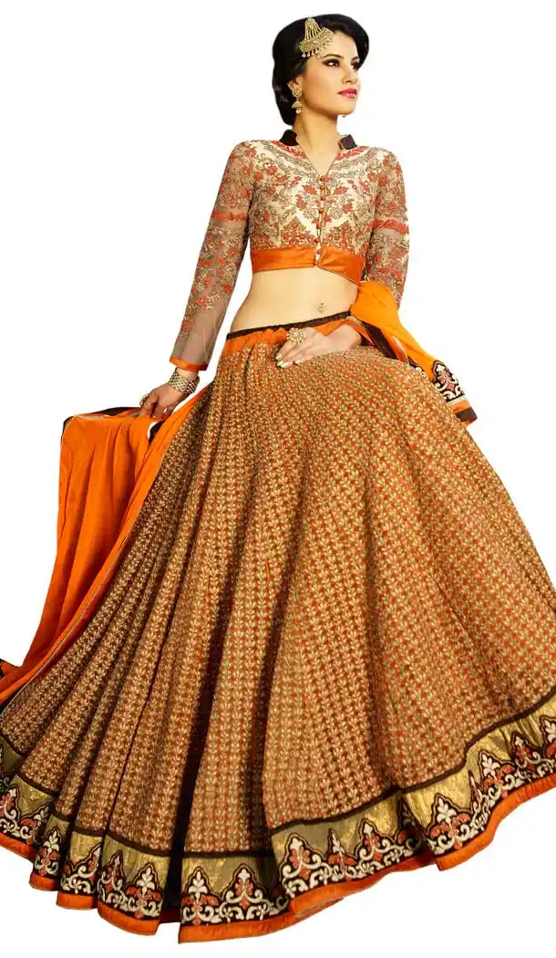 Orange Color Raw Silk Heavy Designer Wedding Wear Lehenga Choli -9216109253