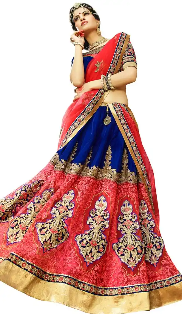 Pink And Blue Color Micro Velvet Heavy Designer Wedding Wear Lehenga Choli -9216109254