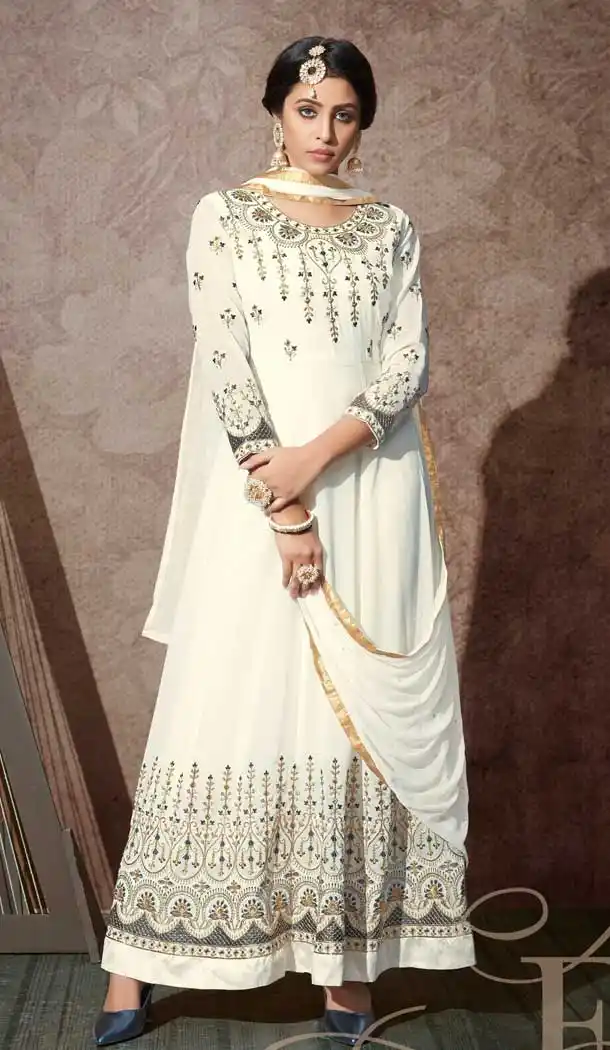 White Color Georgette Designer Party Wear Full Length Aanarkali Suit -9221109323