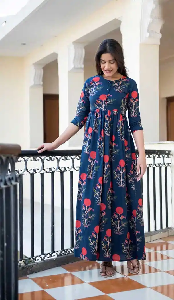 Attractive Blue Color Maslin Party Wear Readymade Women Kurti -9224109343
