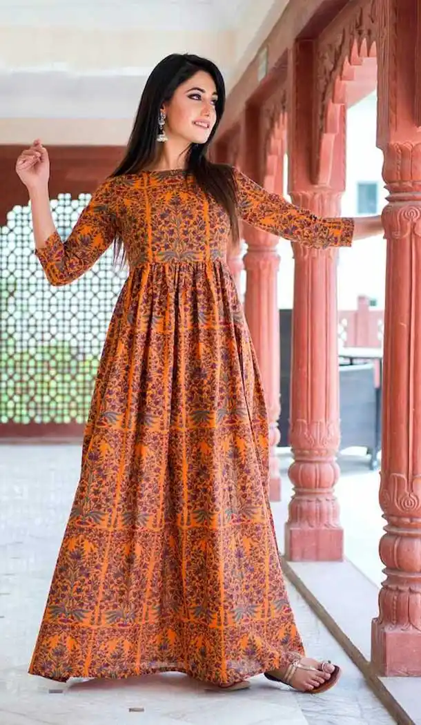Captivating Orange Color Maslin Party Wear Readymade Women Kurti -9224109345