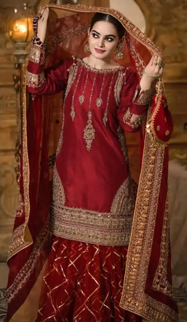 Red Color Heavy Georgette Designer Party Wear Sharara Salwar Suit -9225109346