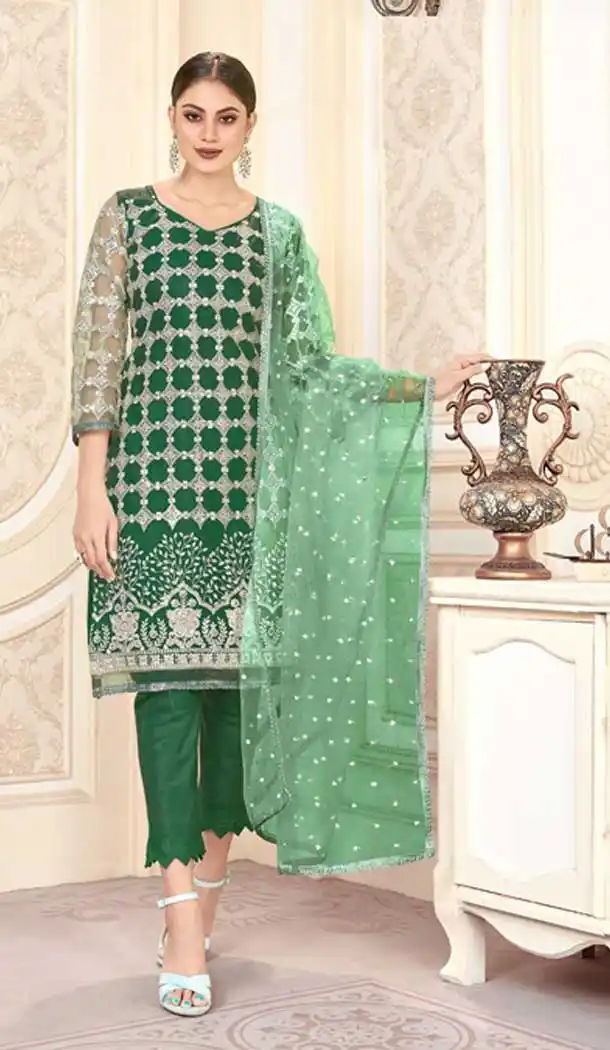 Fancy Green Color Butter Fly Net Designer Party Wear Plus Size Salwar Suit -9226109352