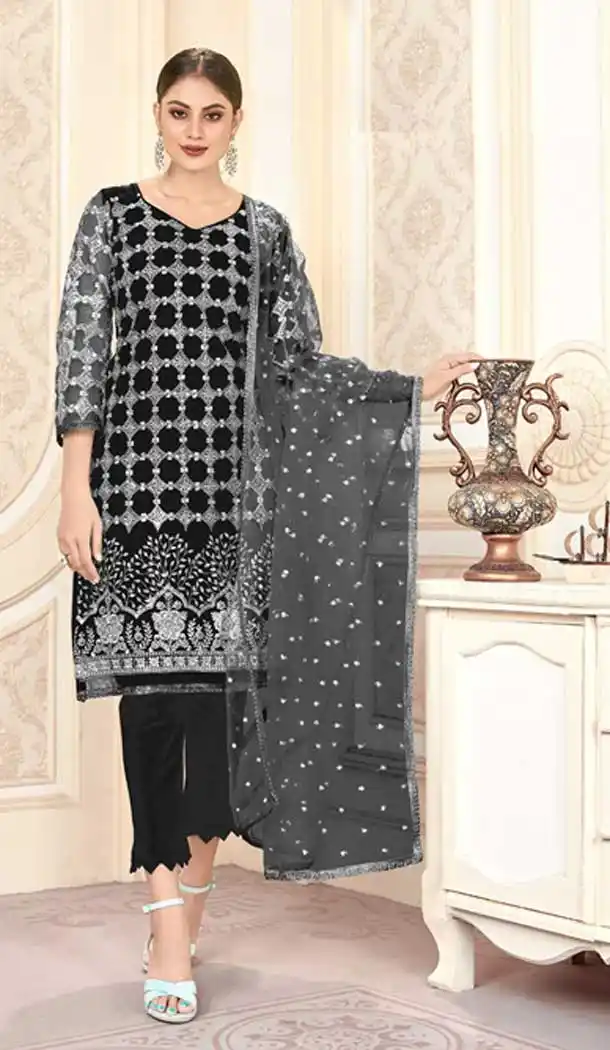 Exotic Black Color Butter Fly Net Designer Party Wear Plus Size Salwar Suit -9226109354