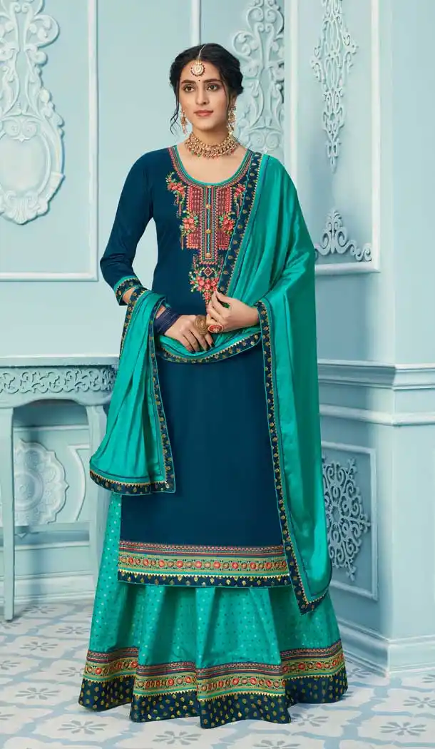 Teal Blue Color Jam Silk Color Heavy Designer Party Wear Lehenga Suit -9230109383