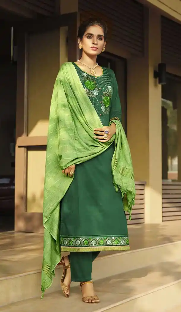 Green Color Pure Jam Silk Cotton Casual Party Wear Salwar Suit -9231109386