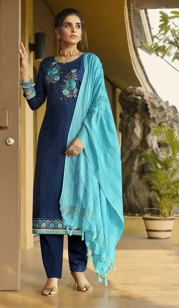 Blue Color Pure Jam Silk Cotton Casual Party Wear Salwar Suit -9231109388