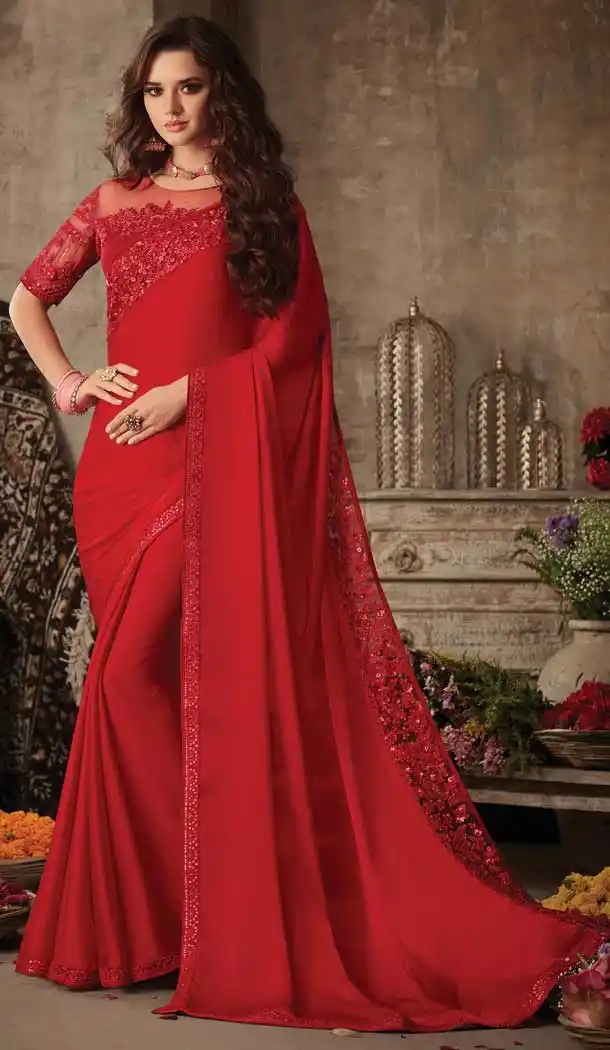Red Color Miracle Silk Designer Party Wear Saree Blouse -9236109406