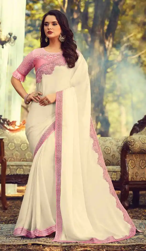 Off White Color Sunlight Silk Designer Party Wear Saree Blouse -9237109417