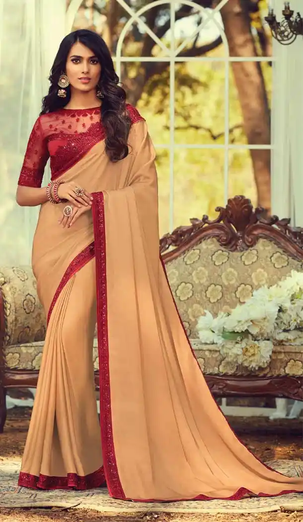 Cream Color Sunlight Silk Designer Party Wear Saree Blouse -9237109421