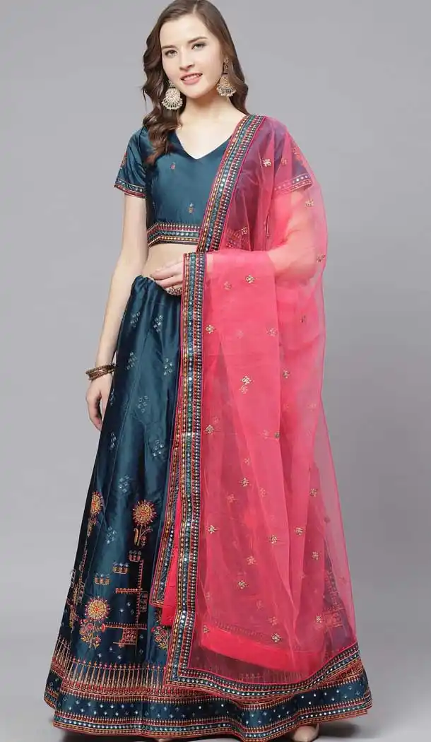 Charming Blue Color Satin Embroidery Designer Party Wear Lehenga Choli -9238109439
