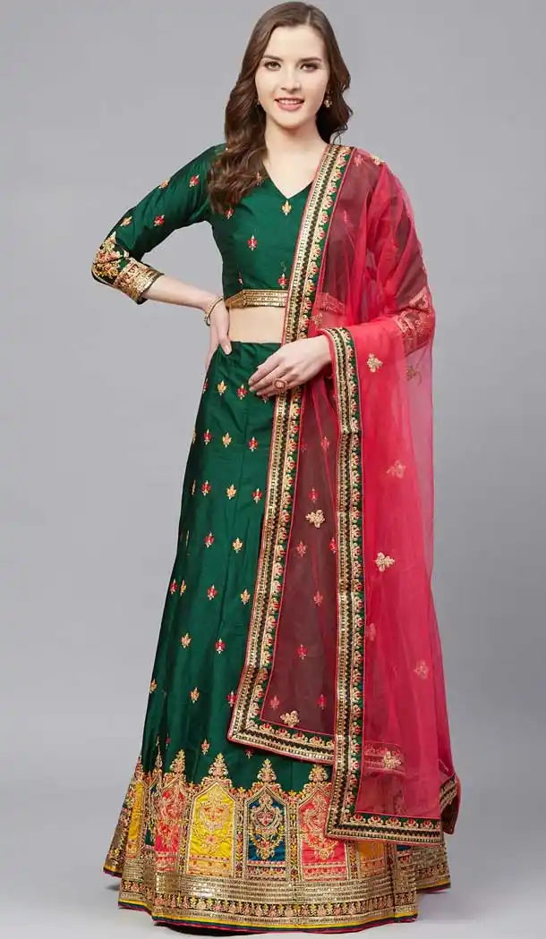Adorable Green Color Silk Blend Embroidery Designer Party Wear Lehenga Choli -9238109444