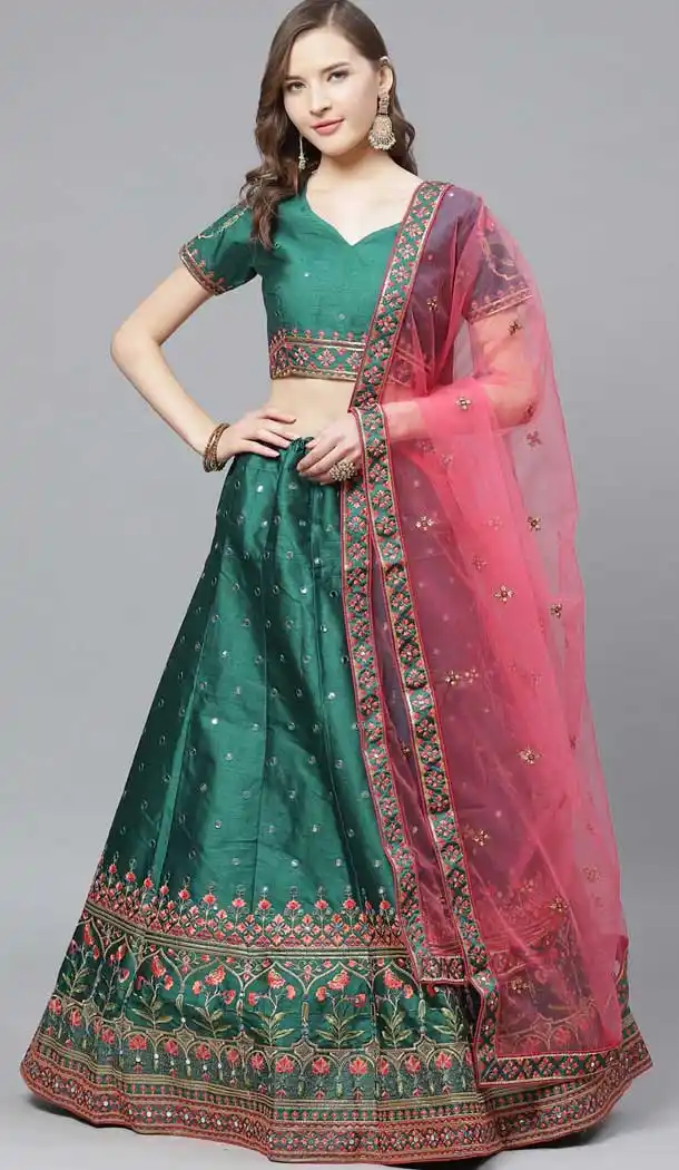 Rama Color Silk Blend Embroidery Designer Party Wear Lehenga Choli -9238109447