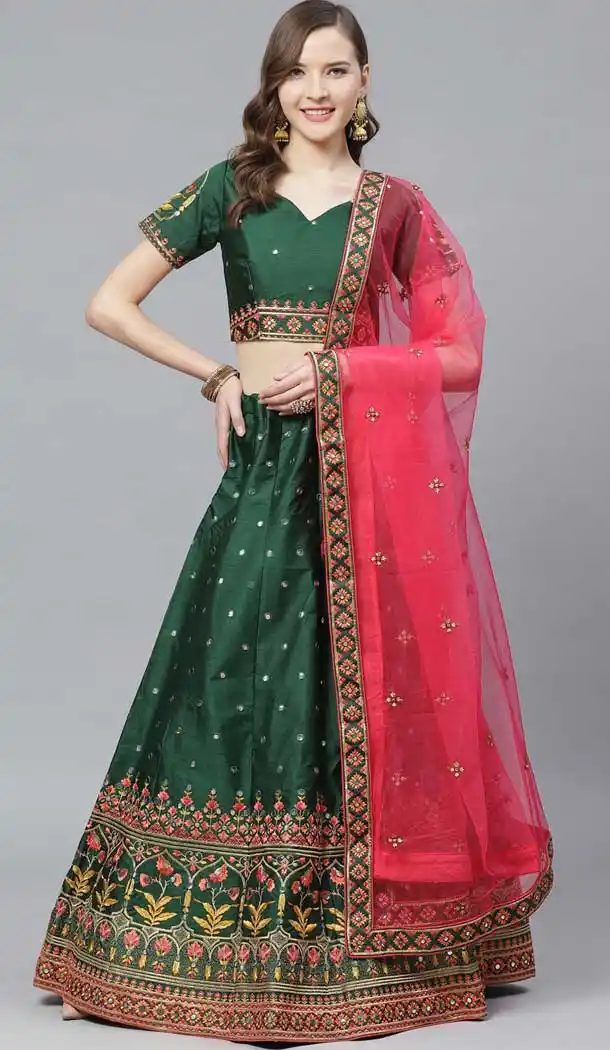 Fancy Green Color Silk Blend Embroidery Designer Party Wear Lehenga Choli -9238109448