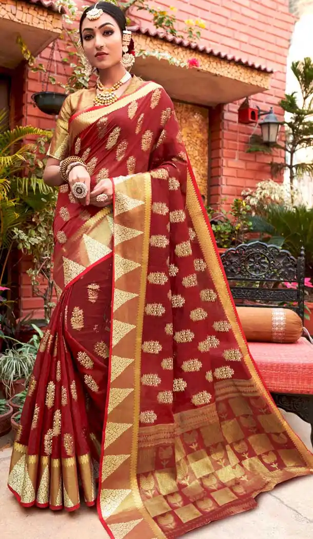 Maroon Color Cotton Handloom Party Wear Women Saree Blouse -9240109465