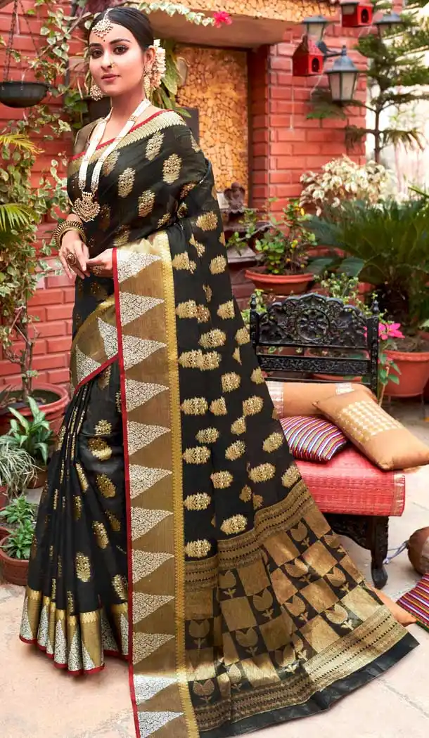 Pretty Black Color Cotton Handloom Party Wear Women Saree Blouse -9240109466