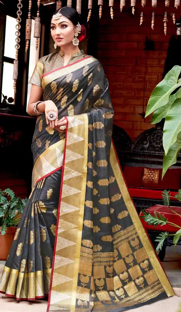 Grey Color Cotton Handloom Party Wear Women Saree Blouse -9240109468