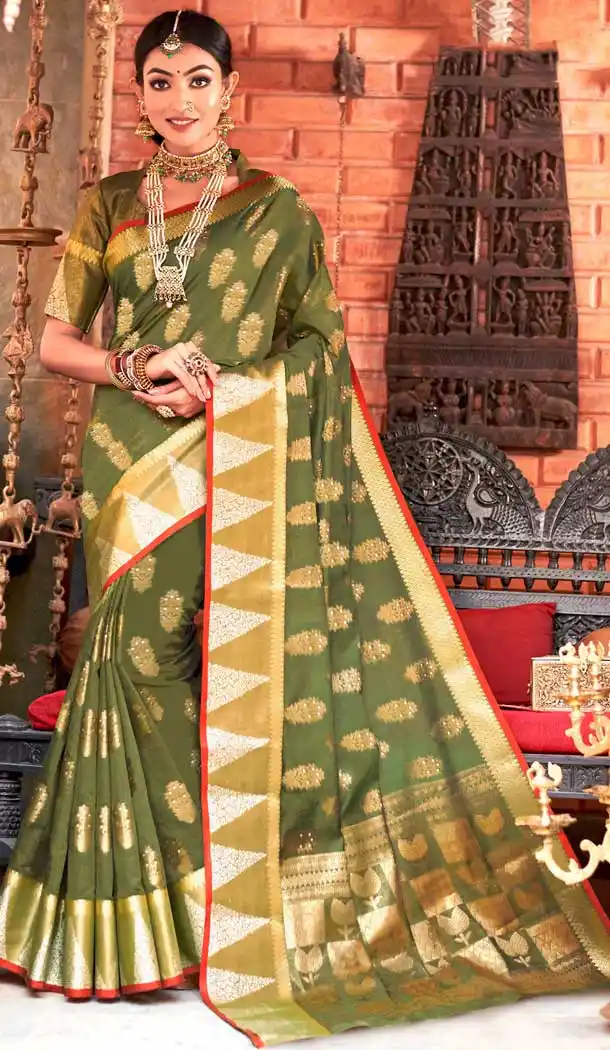 Green Color Cotton Handloom Party Wear Women Saree Blouse -9240109469