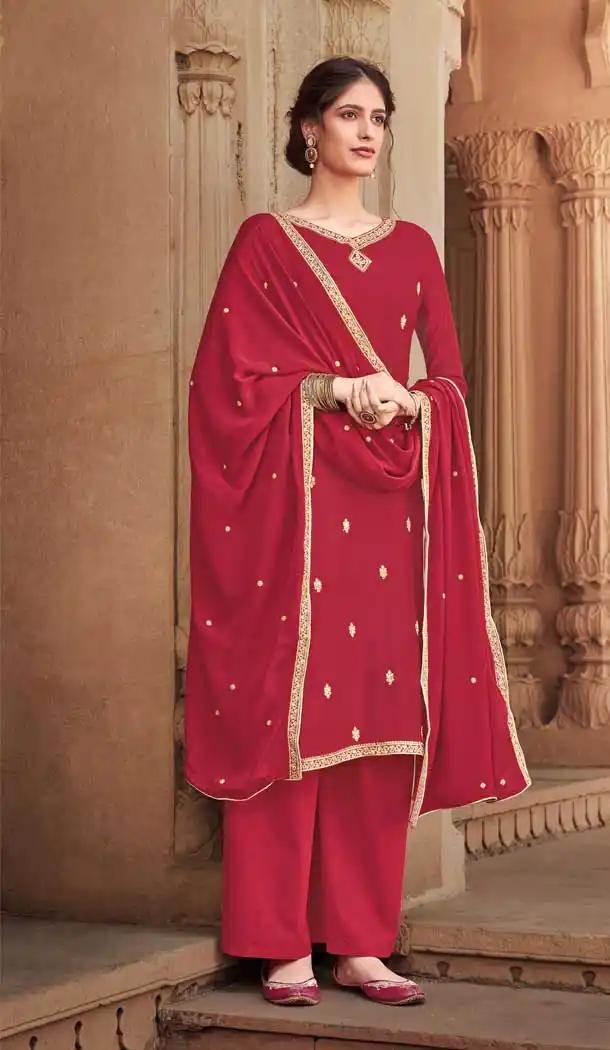 Red Color Cotton Silk Designer Party Wear Womens Palazzo Suit -9250109611