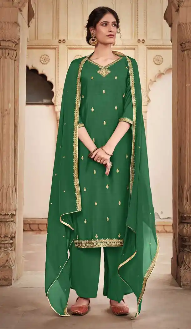 Green Color Cotton Silk Designer Party Wear Womens Palazzo Suit -9250109614