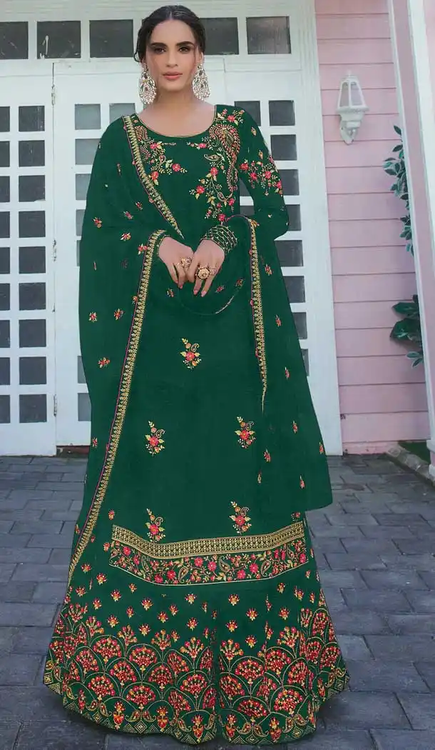 Green Color Satin Georgette Designer Party Wear Womens Palazzo Suit -9252109620