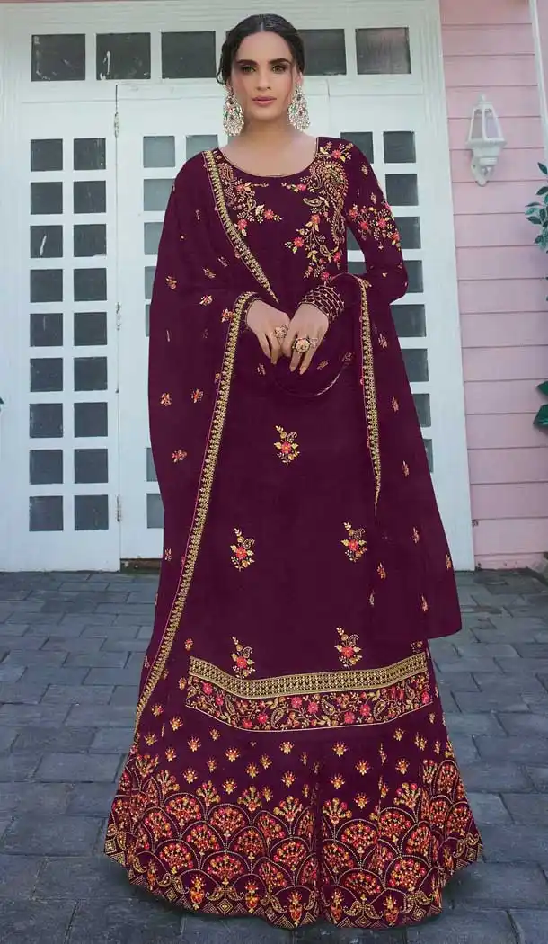 Purple Color Satin Georgette Designer Party Wear Womens Palazzo Suit -9252109621