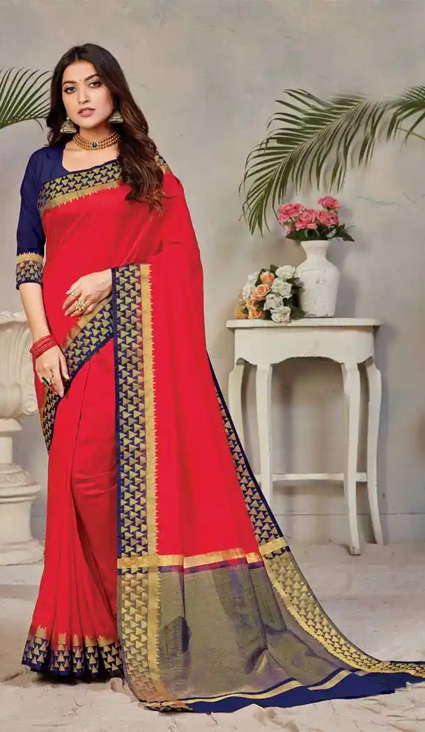Red Color Silk Casual Party Wear Saree Blouse For Women -9256109639