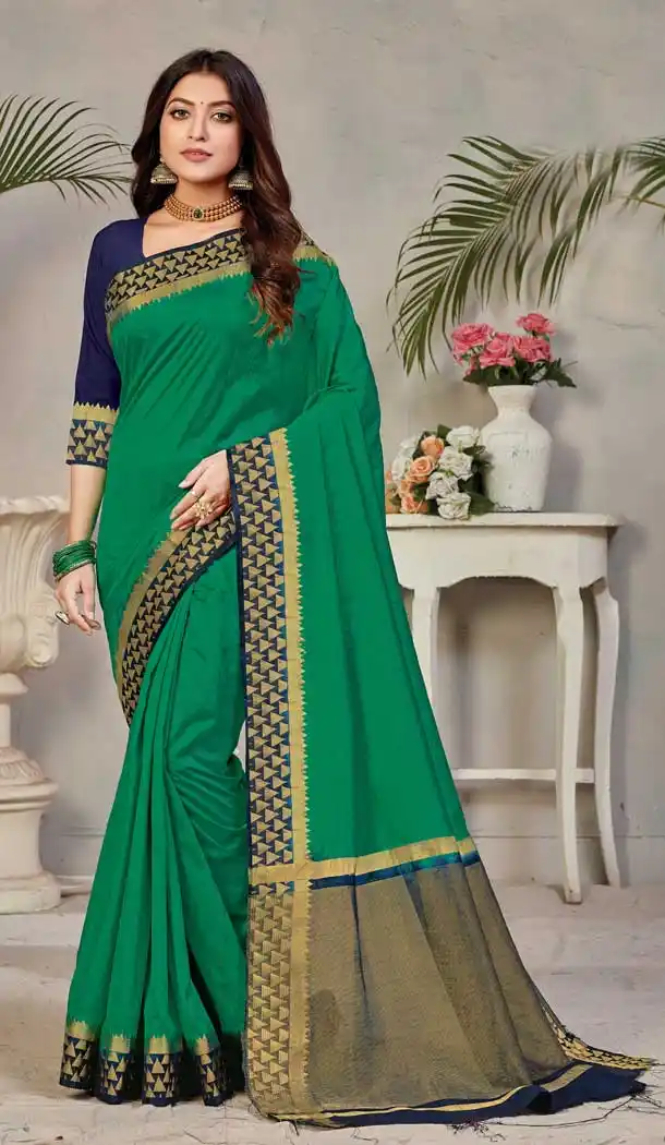 Green Color Silk Casual Party Wear Saree Blouse For Women -9256109641