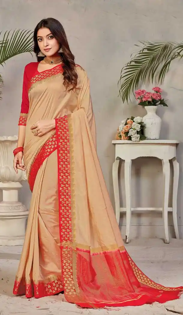 Cream Color Silk Casual Party Wear Saree Blouse For Women -9256109642