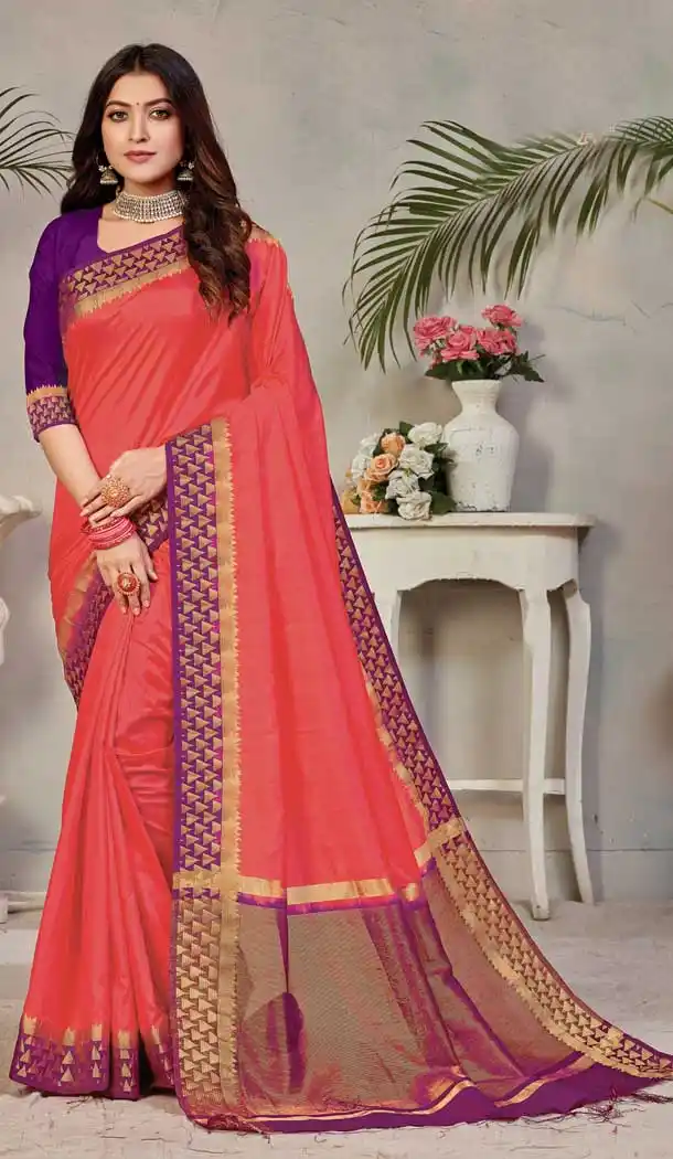 Gajari Color Silk Casual Party Wear Saree Blouse For Women -9256109643