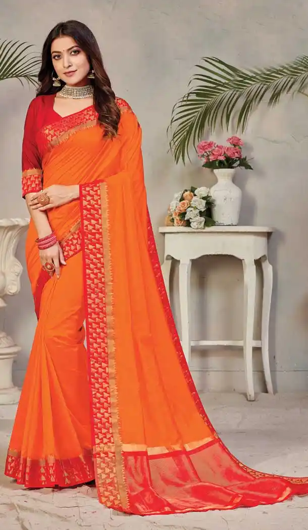 Orange Color Silk Casual Party Wear Saree Blouse For Women -9256109644