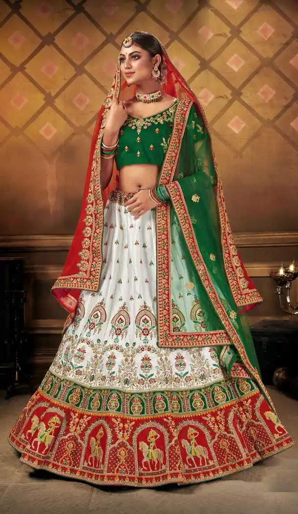 White Color Heavy Malai Satin Heavy Designer Wedding Wear Lehenga Choli -9262109699