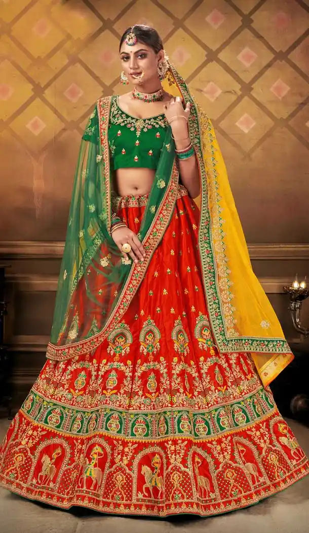 Orange Color Heavy Malai Satin Heavy Designer Wedding Wear Lehenga Choli -9262109700