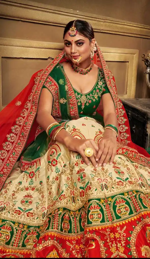 Cream Color Heavy Malai Satin Heavy Designer Wedding Wear Lehenga Choli -9262109701