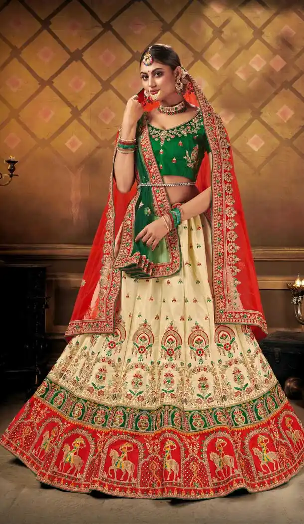 Cream Color Heavy Malai Satin Heavy Designer Wedding Wear Lehenga Choli -9262109701