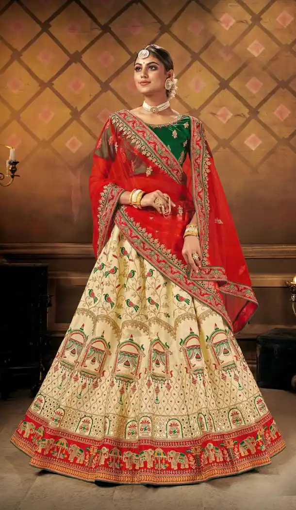 Cream Color Heavy Malai Satin Heavy Designer Wedding Wear Lehenga Choli -9262109703