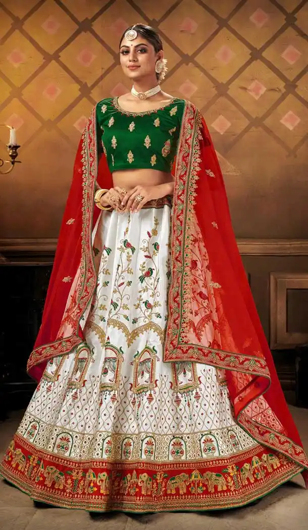 White Color Heavy Malai Satin Heavy Designer Wedding Wear Lehenga Choli -9262109704
