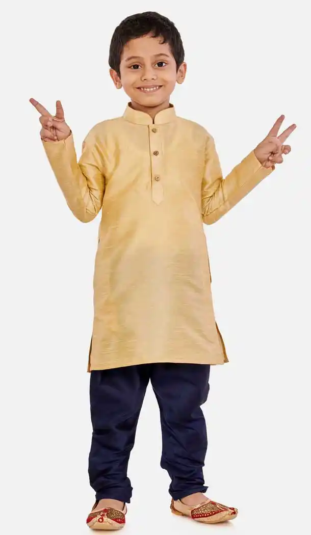 Heavy Gold Color Cotton Silk Readymade Party Wear Kids Wear Kurta Pyjama Set -9260109665