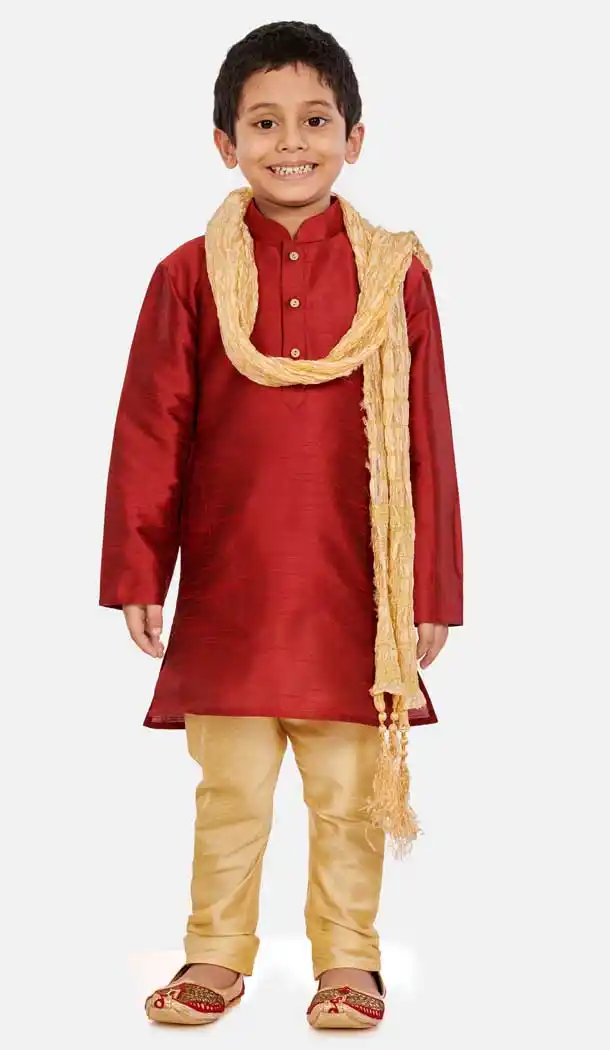 Charmingly Maroon Color Cotton Silk Readymade Party Wear Kids Wear Kurta Pyjama Set -9260109667