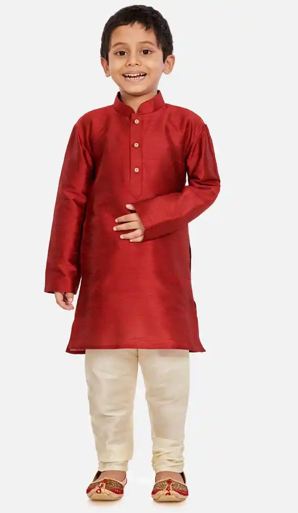 Heavy Maroon Color Cotton Silk Readymade Party Wear Kids Wear Kurta Pyjama Set -9260109668