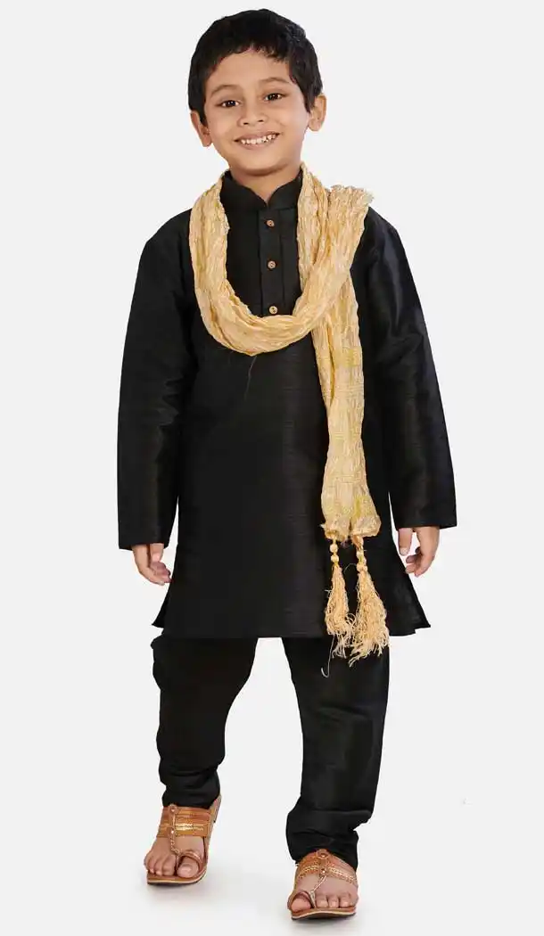 Black Color Cotton Silk Readymade Party Wear Kids Wear Kurta Pyjama Set -9260109680