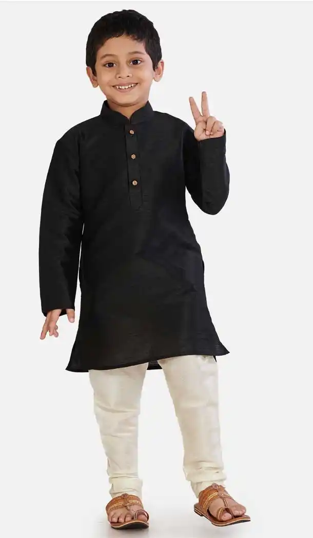 Awesome Black Color Cotton Silk Readymade Party Wear Kids Wear Kurta Pyjama Set -9260109681