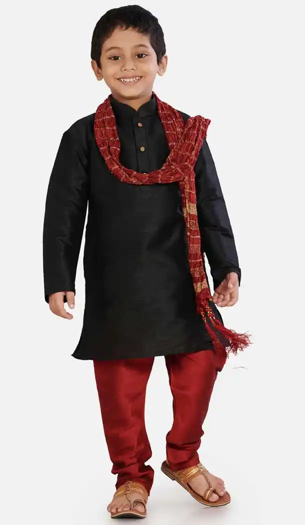 Ethnic Black Color Cotton Silk Readymade Party Wear Kids Wear Kurta Pyjama Set -9260109682