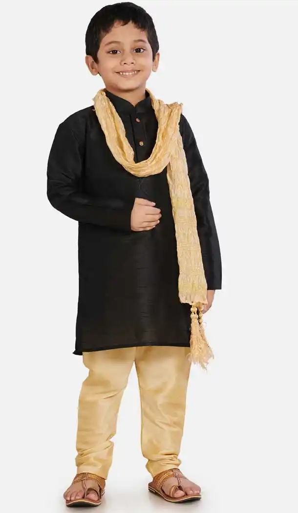 Wonderful Black Color Cotton Silk Readymade Party Wear Kids Wear Kurta Pyjama Set -9260109683