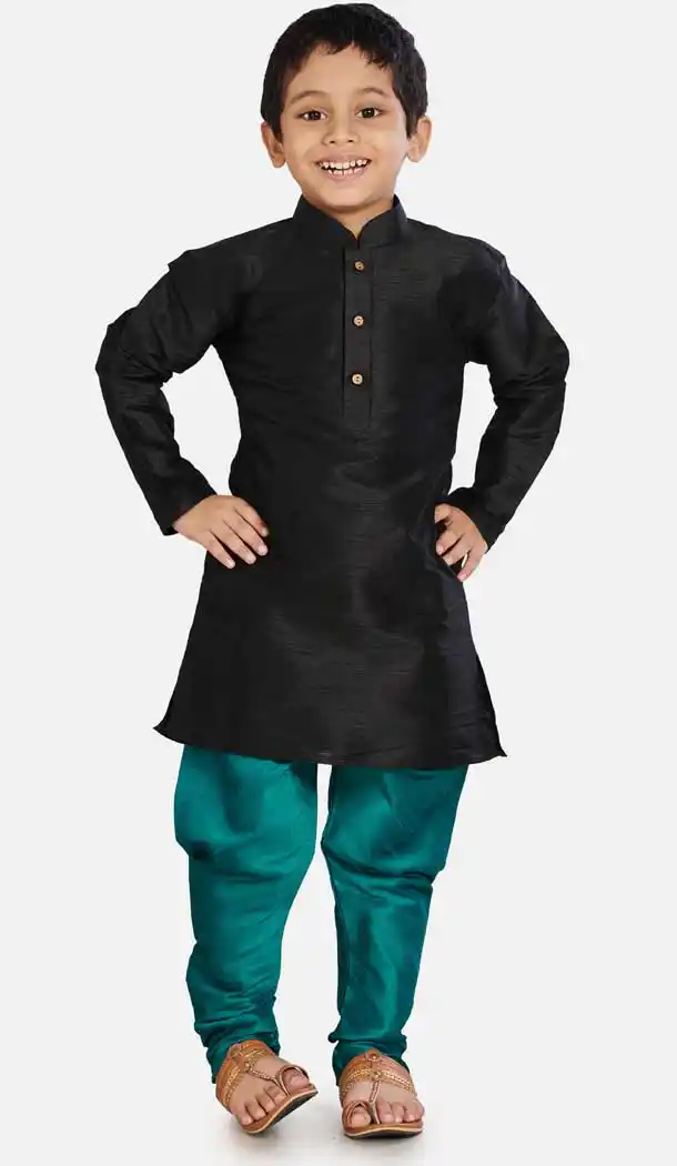 Attain Black Color Cotton Silk Readymade Party Wear Kids Wear Kurta Pyjama Set -9260109684