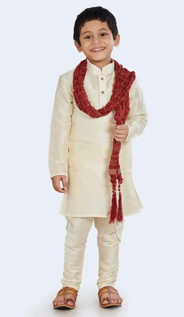 White Color Cotton Silk Readymade Party Wear Kids Wear Kurta Pyjama Set -9260109689